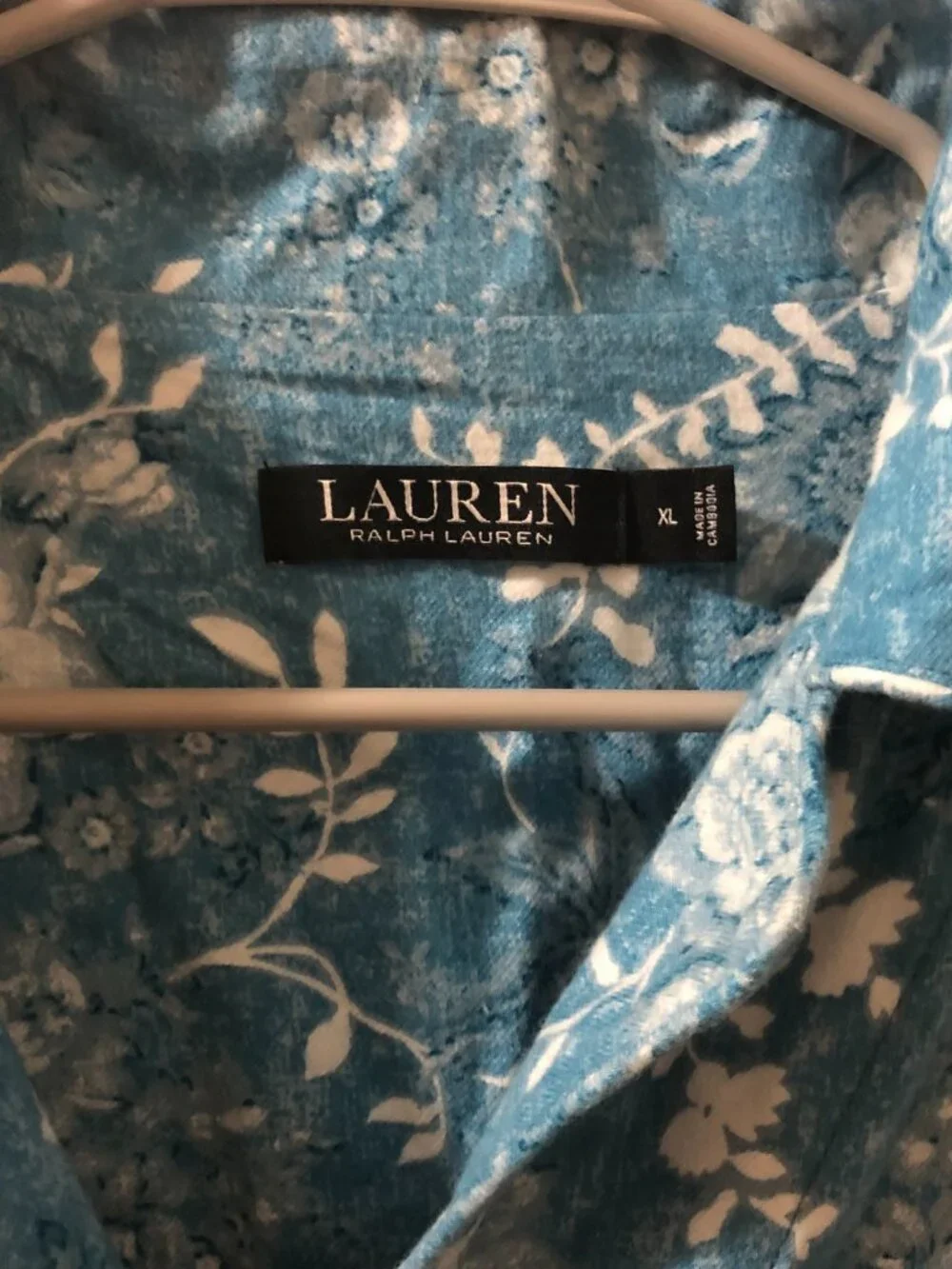 Lauren Ralph Lauren Casual Pajama Top Blue Floral Size Extra Large Button Down
